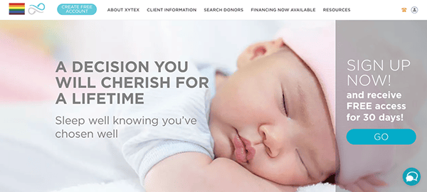 Website banner featuring a sleeping newborn with text promoting account creation for cherished lifetime memories, including a "sign up now!" button with a 30-day free offer.