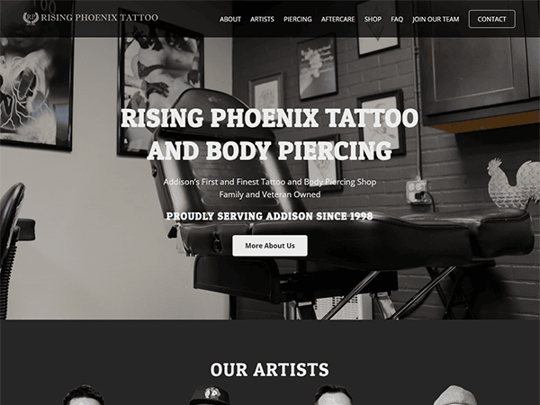 Welcome to Rising Phoenix Tattoo and Body Piercing! Established in 1998, our family and veteran-owned studio showcases exceptional services and talented artists. Explore our legacy of artistry and dedication that rises above the rest.