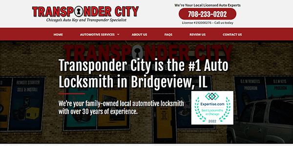 Transponder City showcases its reputation as the #1 auto locksmith in Bridgeview, IL, with over 30 years of expertise. Discover why it's featured on the best locksmith websites, offering unparalleled services and easy contact information right from the homepage.