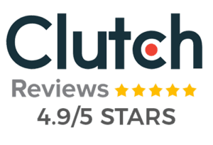 Clutch reviews logo displaying a 4.9 out of 5 stars rating, highlighting their excellence in evaluating website pricing for 2024.