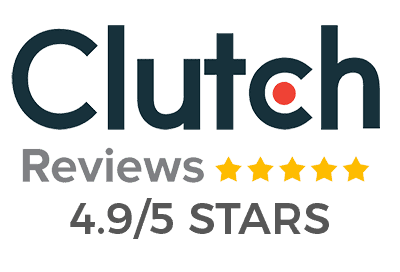 Clutch reviews logo displaying a 4.9 out of 5 stars rating, highlighting their excellence in evaluating website pricing for 2024.