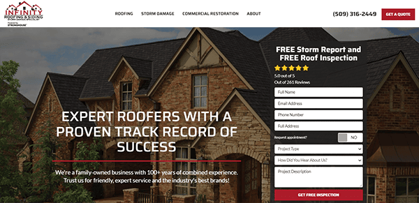 Welcome to our homepage, where we excel in the best commercial roofing solutions. Set against a charming brick house backdrop, explore our services, fill out our contact form, or call us directly. Don't miss the chance for a free inspection—your first step towards exceptional roofing care.