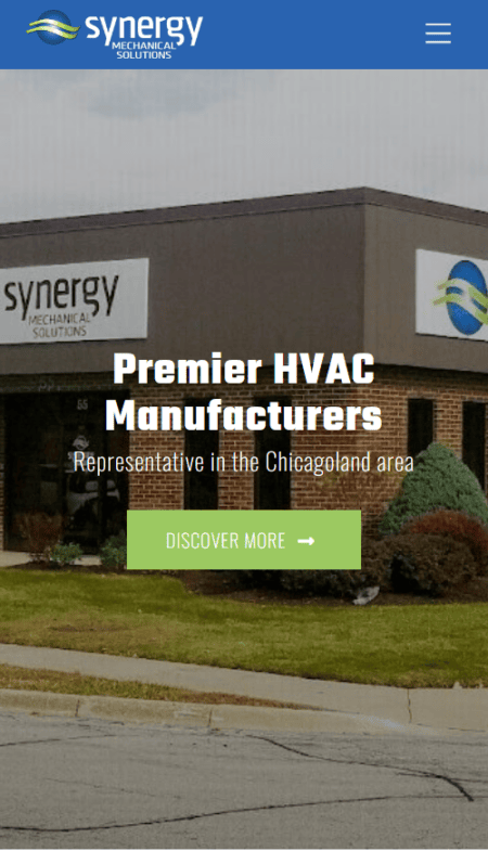 A webpage promoting HVAC services by Mechanical Solutions, Inc. features images of a technician installing a system, a repair call, and a contact form. The page highlights synergy in maintenance, repair, and installation services to meet all your heating and cooling needs.