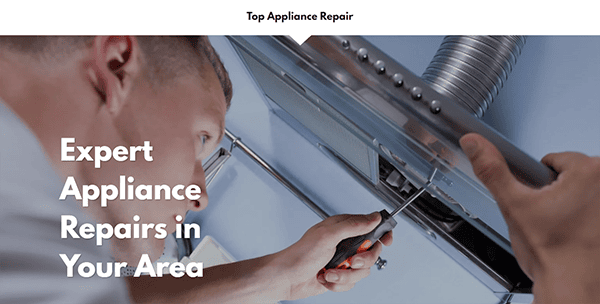 A person is using a screwdriver to repair a home appliance. Text overlays the image reading "Expert Appliance Repairs in Your Area.