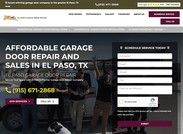 Welcome to the best garage door repair service in El Paso, TX. Our website homepage features a convenient service request form and updated contact information. Discover exceptional garage door designs tailored to your needs today!.