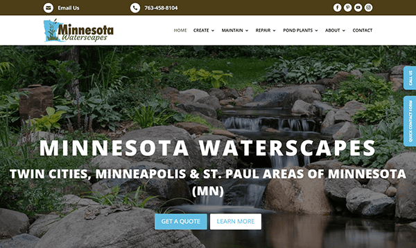 Explore Minnesota Waterscapes, your destination for the best pond designs. Our homepage features stunning natural rock water features and an easy navigation menu. Contact us today to create your dream pond oasis.