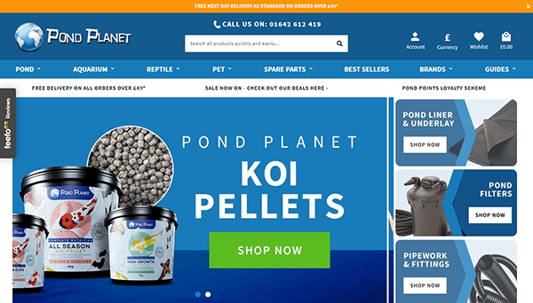 Discover the Pond Planet homepage, one of the best pond websites, featuring premium koi pellets, diverse product categories, and exclusive promotional offers. Dive into a seamless shopping experience for all your pond needs!.