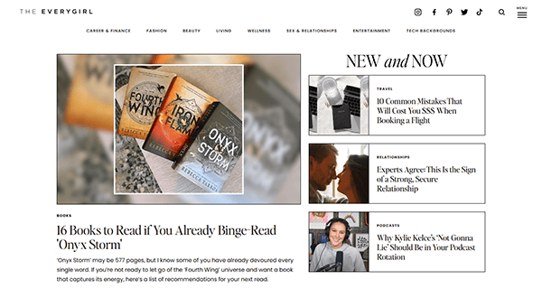 A website screenshot showcases three books titled "Fourth Wing," "Iron Flame," and "Onyx Storm." Under the headline, "16 Books to Read if You Already Binge-Read 'Onyx Storm'." Discover why this is one of the best websites for book enthusiasts and aspiring entrepreneurs alike.