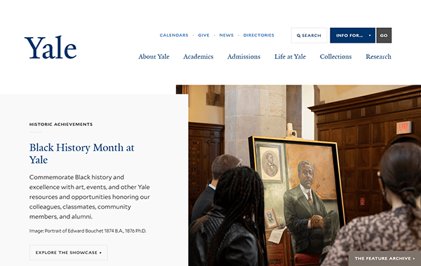 At a Yale Black History Month event, attendees admired a portrait of Edward Bouchet while discussing how university websites can honor diverse alumni achievements.