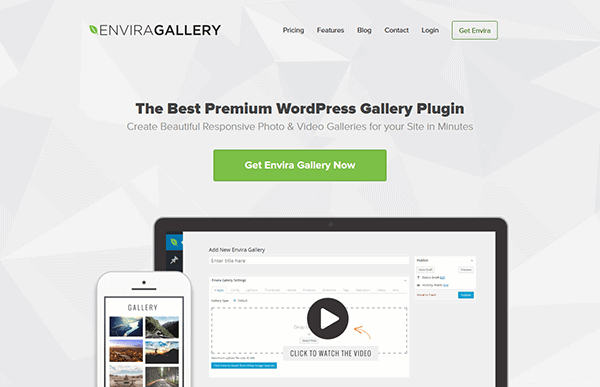 Welcome to the Envira Gallery homepage, where we showcase our WordPress gallery plugin. See how effortlessly you can create stunning galleries with our user-friendly interface, beautifully displayed on both a laptop and smartphone. Experience the best in gallery plugins today!.