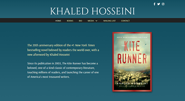 The Kite Runner's 20th-anniversary edition, showcased on an author website, highlights its profound impact since 2003.