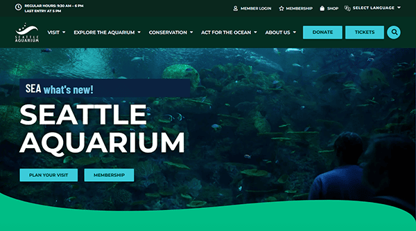 Explore the Seattle Aquarium homepage, a top contender among the best aquarium websites. Dive into stunning underwater scenery and discover a range of engaging informational menu options that make it a go-to for all your aquarium resources.